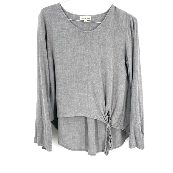 Anthropologie Cloth & Stone Gray Side Tie Bell Sleeve High Low Tunic Top - Picture 1 of 5